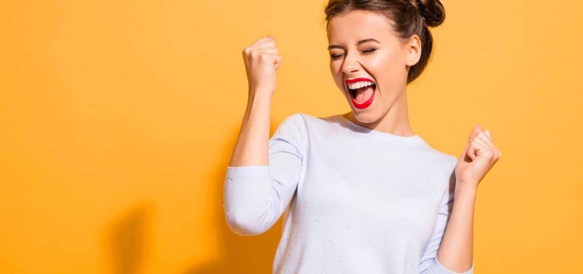 Overjoyed Young Girl Makes Victory Gesture | Smile Virtual